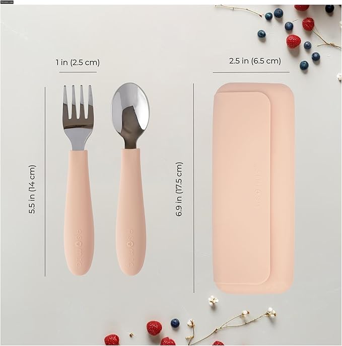 ASOMIC Premium 316 Stainless Steel Toddler Utensils with Silicone Handles & Travel Case, Kids Spoon & Fork Set for Toddler Self Feeding at Daycare, Preschool & School, BPA-Free, Dishwasher Safe