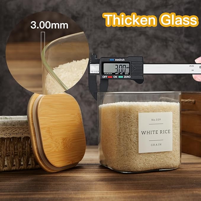 HHMJSM Large Glass Flour and Sugar Containers with 42 Kitchen Pantry Labels - 85 Oz Glass Food Storage Containers with Airtight Lids