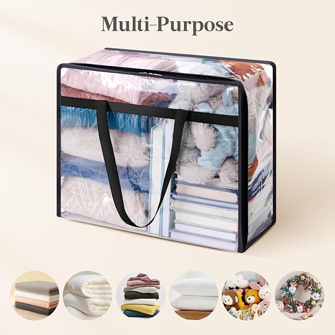 16 Pack Clear Clothes Storage Bags, 40L Plastic Blanket Storage Bag