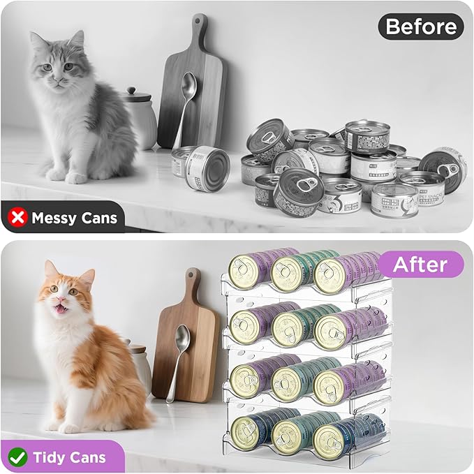 REFLYING Cat Food Can Organizer, Can Organizer for Pantry, Transparent Cat Food Storage Container Holds 72 (3.5oz) Cans