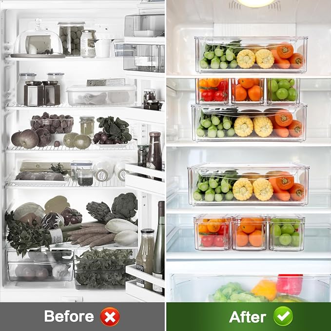 ZIJUND 4 Pack Fridge Organizer, Stackable Refrigerator Organizer Bins with Lids, BPA-Free Fridge Organizers and Storage Containers for Fruit