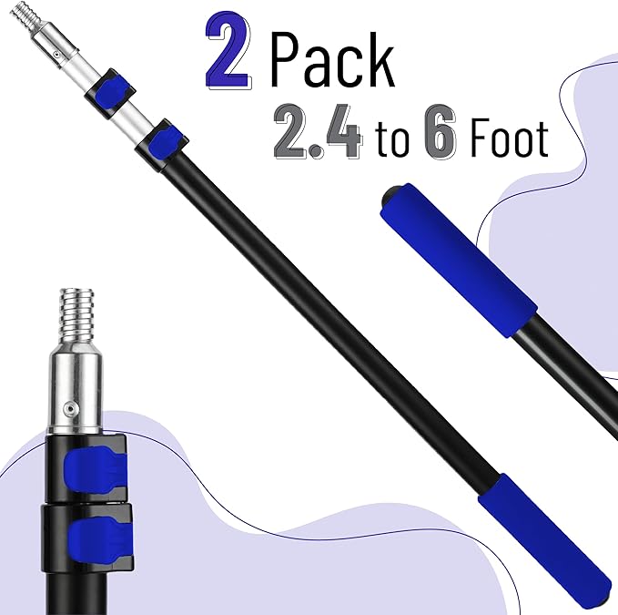 Bates- Extension Pole, 2.4 to 6 Ft, 2 Pack, Dark Blue, Telescopic Pole for Painting and Cleaning