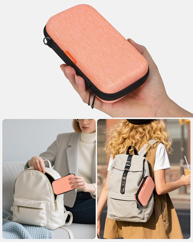 Light-Orange Small Carrying Case Universal Travel Case for Sandisk, Samsung SSD, Earbuds, Cable, Hard Disk, MP3 Player - Portable Storage Pouch Bag - Shockproof Electronic Accessories Organizer