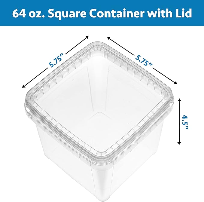 NYHI 64 oz 20 Large Pack Square Clear Deli Containers with Lids Disposable BPA Free Plastic Food Storage Containers with Lids Airtight for Meal Prep Take Out Kitchen