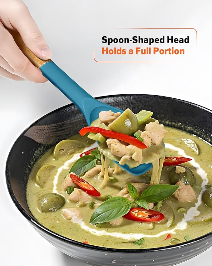 Silicone Spoonula Spatula, Great For Stirring, Scraping And Folding, Sturdy Bpa-Free Matte Silicone, Wooden Handle Rubber Spoon For Nonstick Cookwares (TURQ)