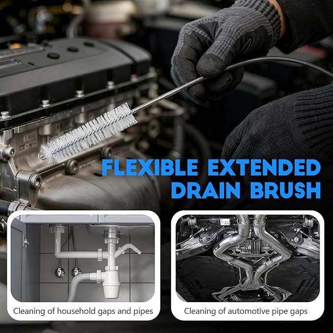 2PCS Flexible Long Drain Brush, 78 Inch Nylon Stainless Steel Tube Cleaning Brush, Slim Long Hose Pipe Cleaning Tool for Auto Sunroof Drain Hole