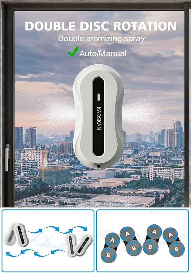 Window Cleaning Robot, Automatic Window Cleaner with Water Spray for Windows/Tiles/Class Door, Inside/Outside, 5600Pa Suction Power, 3.0 Path Planning