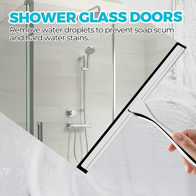 ALFLOD 2PACK Shower Squeegee for Glass Doors, Squeegee for Shower Glass，All-Purpose Tile Walls, Bathroom, Window, Glass and Car Windshield