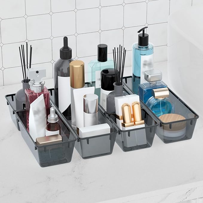 9 Pack Clear Drawer Organizer Set, Acrylic Drawer Storage Trays, Black