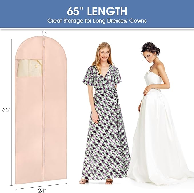 65'' Dress Bags for Gowns, 4 Pack Pink Garment Bags for Hanging Clothes