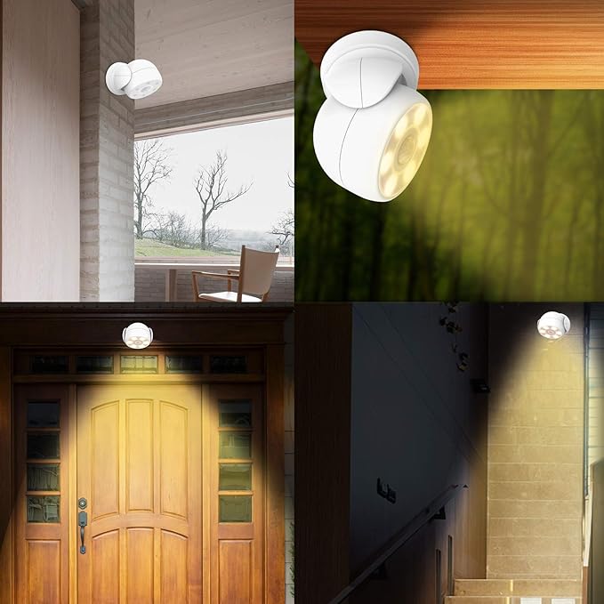 HONWELL Battery Operated Motion Sensor Light Outdoor Wireless Waterproof Spotlight Motion Detector Security Light, Light Sensor Auto On Off for Porch Stair Hallway Garage Wall Shed House Door (1Piece)