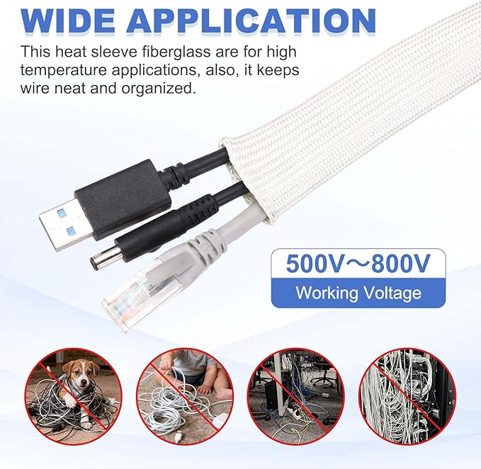 uxcell Insulation Cable Protector,1mm/0.04 Inch-20m/66 Feet High Temp Fiberglass Sleeve White