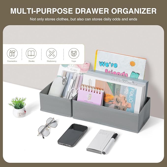 Drawer Organizers Clothes, Set of 4 Dresser Organizer Bins, Grey