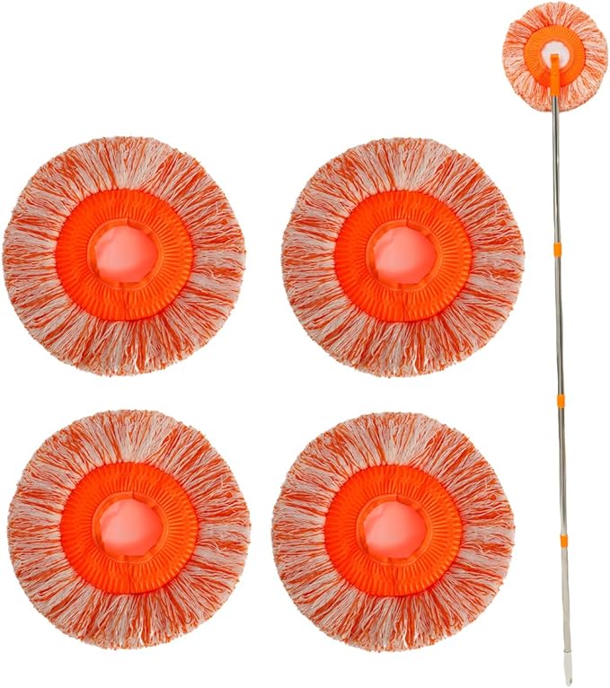 360° Rotatable Adjustable Cleaning Mop with 4 Mop Head, Extendable Cleaning Mop, Spin Mop for Floor Cleaning, Wall Cleaning Bathroom Cleaning Household Supplies for Floor Wall (4 Poles and 5 Mops)