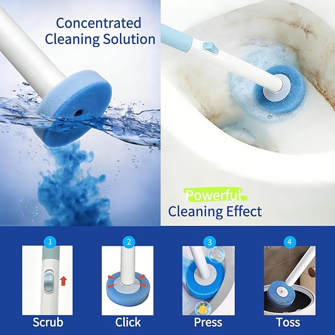 Disposable Toilet Bowl Cleaner Wand, Compact Toilet Brush and Holder with 32 Pre-Loaded Cleaner Refills, Wall-Mounted Disposable Toilet Brush Ideal for RV, Camper and Small Bathroom