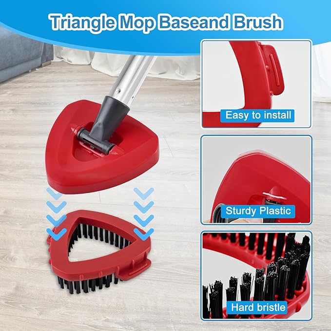 Spin Mop Handle, Mop Replacement Heads,Brush,Base Compatible with OCedar RinseClean 2 Tank,Inclued 2 Microfiber Mop Heads,1 Mop Base,2 Brush and 4-Section Mop Handle for Ocedar,Use for Floor Cleaning