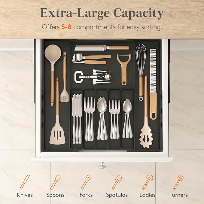 Silverware Drawer Organizer, Expandable BPA Free Utensil Tray for Kitchen