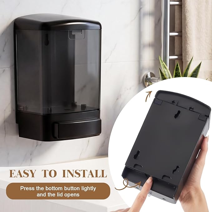 Hushee 4 Pcs Plastic Wall Mounted Soap Dispenser Commercial Manual Soap Containers Wall Dispenser for Kitchen Shower Hotel Liquid Shampoo Gel Chamber (33.8 oz 1000 ml,All Black)