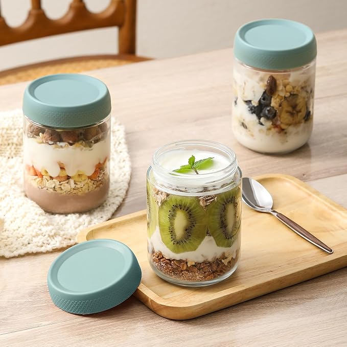 NETANY 6-pack 16oz Glass jars with Airtight Lids, Overnight Oats Containers with Lids, Wide mouth Mason Salad jars