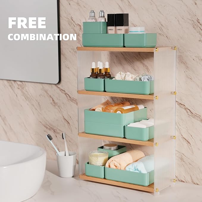 CHANCETSUI 11-Piece Stackable Drawer Organizer Set, Multi-size Desk Drawer Organizer Trays Vanity Storage Bins for Storing Makeup, Stationery
