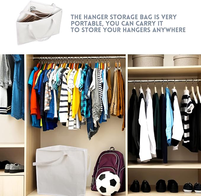 Foldable Triangle Hanger Bag with Handles, Space Saving Organisers Tidy Storage in Closets, 18" x 13" x 13.2", White, Cotton, Linen