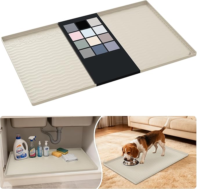 Waterproof Silicone Under Sink Mat 31'' x 22'' Shelf Liner for Kitchen, Cream
