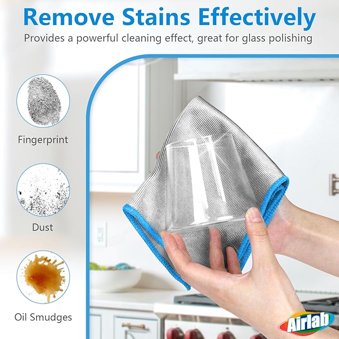 Airlab Glass Polishing Cloth Streak Free Miracle Microfiber Cleaning Cloth Lint Free Cleaning Rags for Glasses Kitchen Dish Mirrors Easy Clean