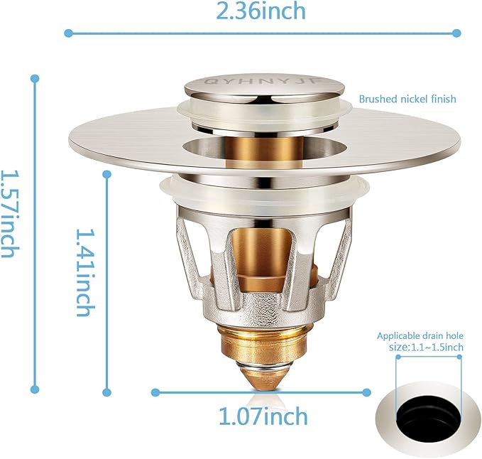 QYHNYJF Bathroom Sink Stoppers Brushed Nickel – Pop Up Drain Stopper & Strainer