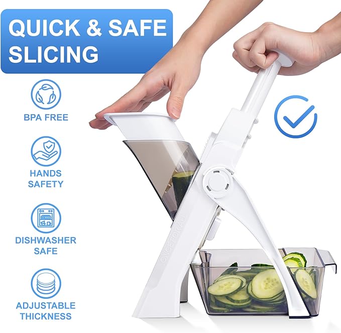 SupMaKin Safe Mandoline Slicer for Kitchen, Potato Slicer for Chips, Vegetable & Food Slicer,Thickness Adjustable 0.1-8 mm, Kitchen Faster Slice Artifact White (Only Slice)