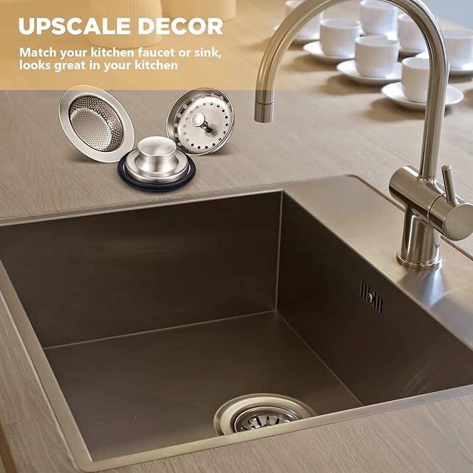 Mudder 3 Pcs Kitchen Sink Strainer & Stopper - Stainless Steel