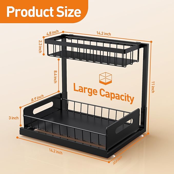Under Sink Organizer, Metal Pull Out Cabinet Organizer Shelf