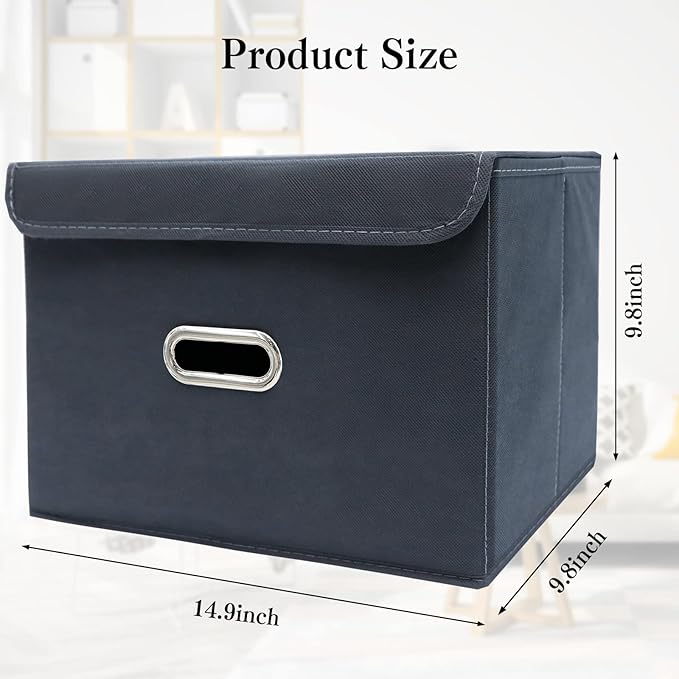 STOREONE Fabric Storage Cube Bins Foldable Organizer Container Collapsible Basket with Lids and Metal Handles, for Home, Bedroom, Closet 8 Pcs (Grey)