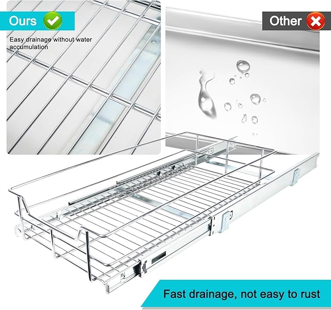 Pull Out Cabinet Organizer 17" W X 17" D, Slide Out Drawers For Kitchen Organizers and Storage, Pull Out Drawers For Cabinets Capacity Heavy Duty Caddy, Cabinet Shelves Chrome-Plated, Bathroom Pantry