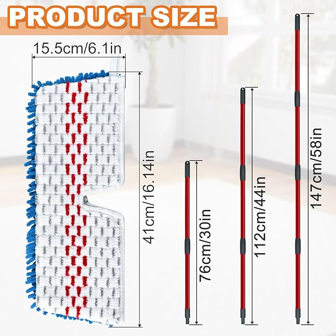 Microfiber Mops for Floor Cleaning, Flat Mop for Wet & Dry Use, Dust Mop for Hardwood Floors with 3 Reusable Pads for O Cedar Hardwood Floor 'N More 3-Action Mop and Extendable 58" Long Handle