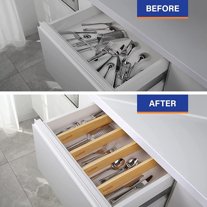 Adjustable Bamboo Drawer Dividers for Clothes, Kitchen Utensils, Office Desks