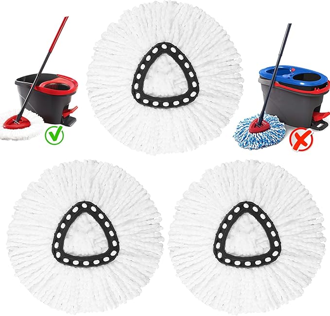 3 Pack Spin Mop Replacement Heads, 100% Microfiber Spin Mop Refill for Easy Wring Compatible with Triangle Spin Mop, 360 Degree Spinning Mop Replace Head for Floor Cleaning