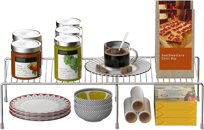 Redrubbit Expandable Metal Rustproof Kitchen Counter & Cabinet Shelf, Chrome, 1 Shelf, Modern Style, Kitchen Storage & Organization Product Accessories