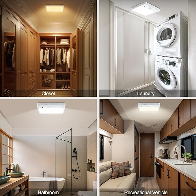 Karjoefar Motion Sensor Ceiling Light, 7000mAh Rechargeable Closet Light with Remote,2800K/4000K/6000K and Dimmable, Magnetic Wireless Shower Lamp for Bathroom|Stairs| Hallway(2PCS)