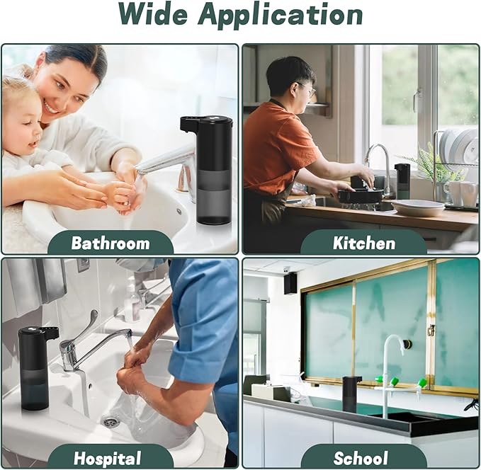 Automatic Dish Soap Dispenser for Kitchen Wall Mounted Touchless Liquid Soap Dispenser USB C Rechargeable for Hand for Bathroom IPX5 Waterproof, Matte Black