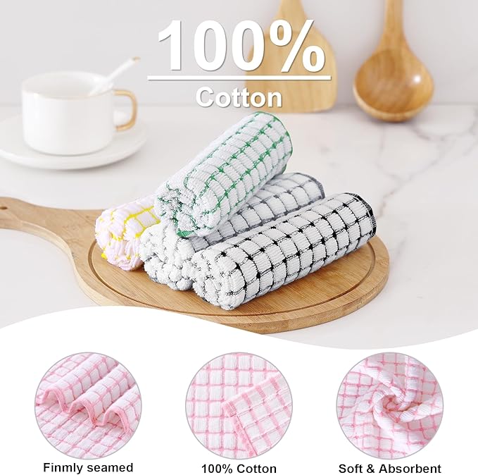 Kitinjoy Cotton 12 Pack Terry Kitchen Towels, 16 x 25 Inches Super Soft and Absorbent Dish Towels, Quick Drying Hand Towels for Kitchen Drying, Multi-Colored