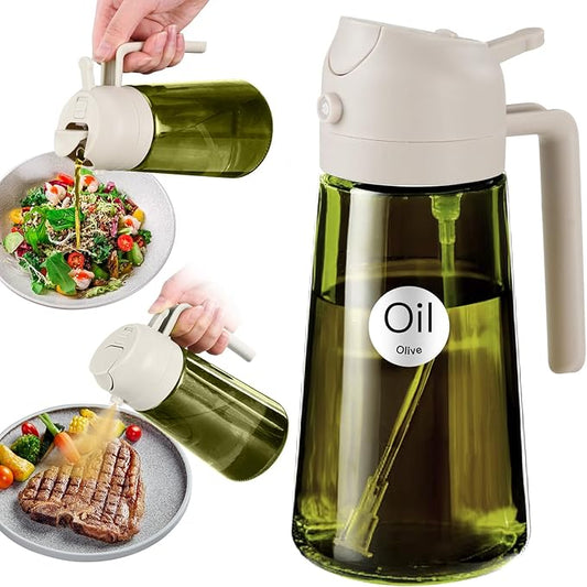 YARRAMATE 16oz/470ml Light-Blocking Dark Oil Sprayer for Cooking, 2 in 1 Olive Oil Dispenser Bottle for Kitchen, Premium Dark Green Glass Oil Bottle, Food-Grade Oil Mister for Air Fryer, BBQ (White)