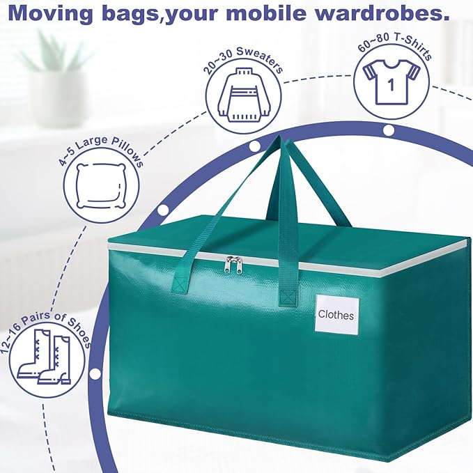 Moving Bags-Heavy Duty Moving Boxes, Storage Totes with Zipper, Green-4 Pack