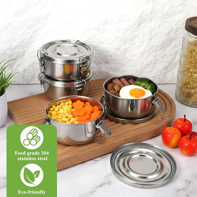 4 x 12oz Stainless Steel Food Containers - Leakproof Bento Box for Camping/Picnic