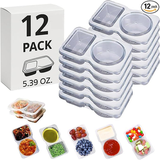 12 Sets Reusable Snack Containers Double Compartment Snackle Box Container with Lids - Leak-Proof BPA-Free Food Storage, Condiments Portion Control Dip Cups for Kids School Lunches, Meal Prep, Takeout