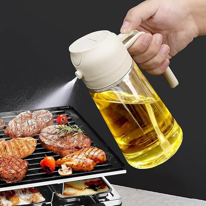 Oil Sprayer for Cooking – 16oz Glass Bottle with Fine Mist Nozzle – Ideal for Olive Oil, Air Fryers, Salads, Grilling, and Baking (Creamy White)