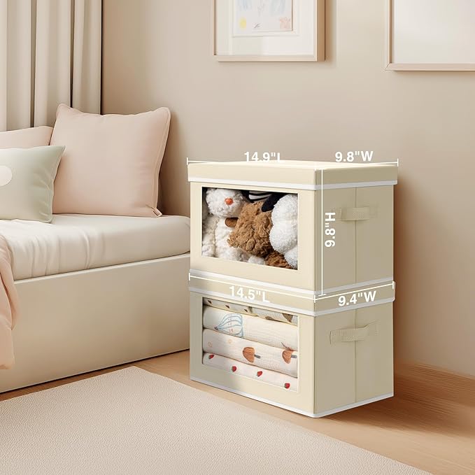 Storage Bins with Lids, Fabric Closet Storage Bins with Window, Beige