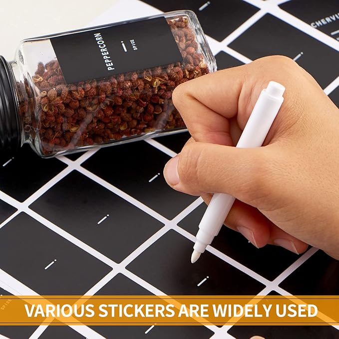 Skiileor 48 Pcs Spice Jars with Label- Glass Spice Jars with Black Metal Caps,Shaker Lids, Funnel