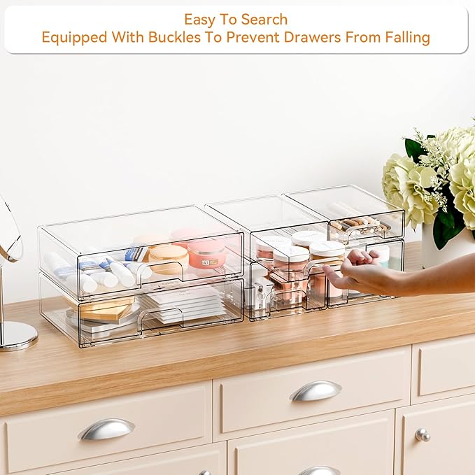 Clear Stackable Storage Drawers, Set of 6, Acrylic Drawers