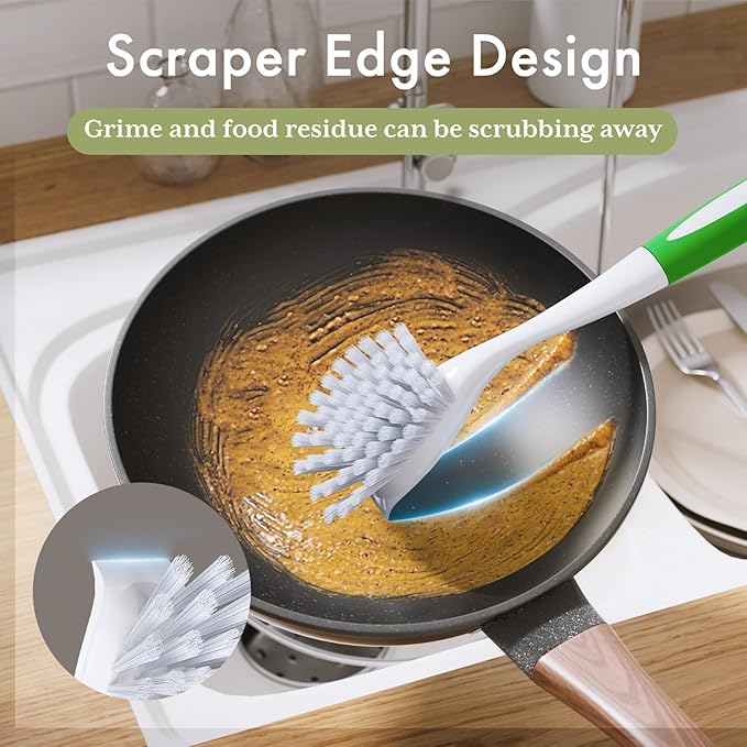 Amazer Dish Brush with Handle, 2 Pack Kitchen Scrub Brushes for Cleaning, Dish Scrubber with Stiff Bristles for Sink, Pots, Pans