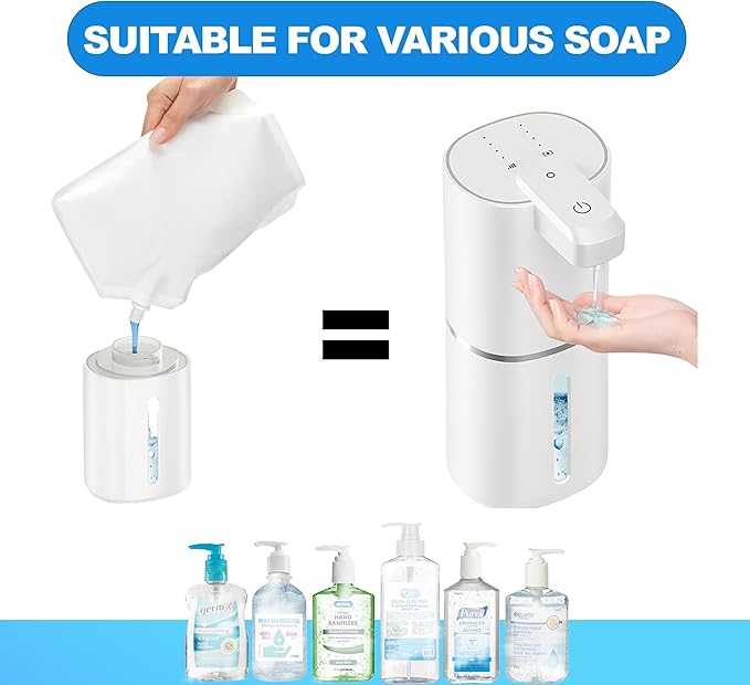 Automatic Touchless Foam Soap Dispenser, 4-Level Adjustable Foam, Continuous Foaming and Self-Cleaning Mode, Type-C Rechargeable, Wall Mount or Countertop (touchless soap Dispenser Liquid)